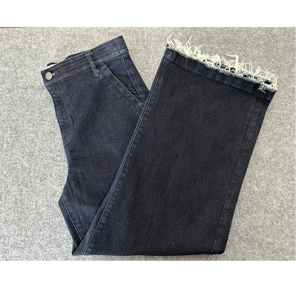 Gap 1969 Wide Leg Denim Trousers 29 Dark Wash Raw Hem Minimalist Clean Girl READ